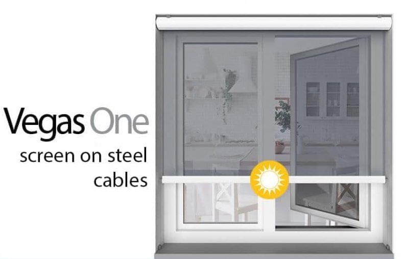 Window with Vegas One Screen mounted with steel cables by Hosten company